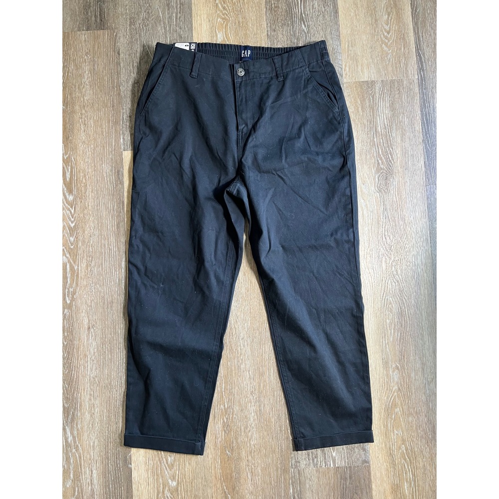 GAP Women Black Classic Twill Pants Cropped Elastic Waist‎ Size 14